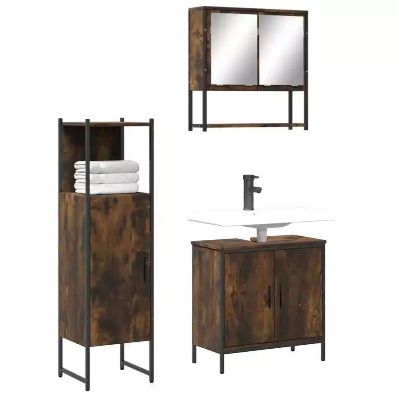 vidaXL Ensemble de meubles de salle de bain avec étagère 3 pcs Bois d'ingénierie Rangement pour