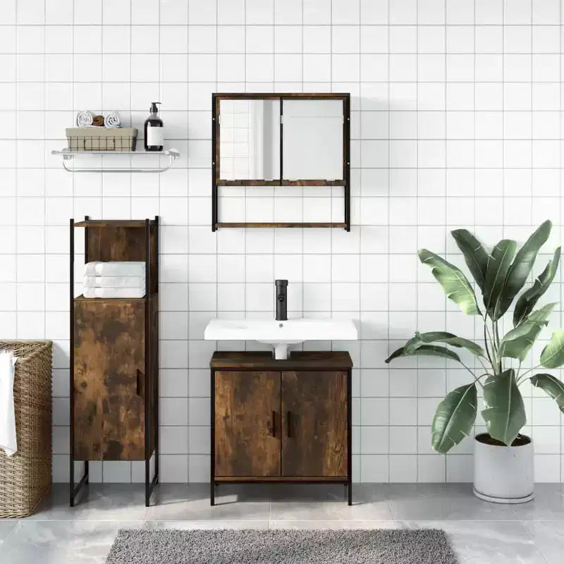 vidaXL Ensemble de meubles de salle de bain avec étagère 3 pcs Bois d'ingénierie Rangement pour