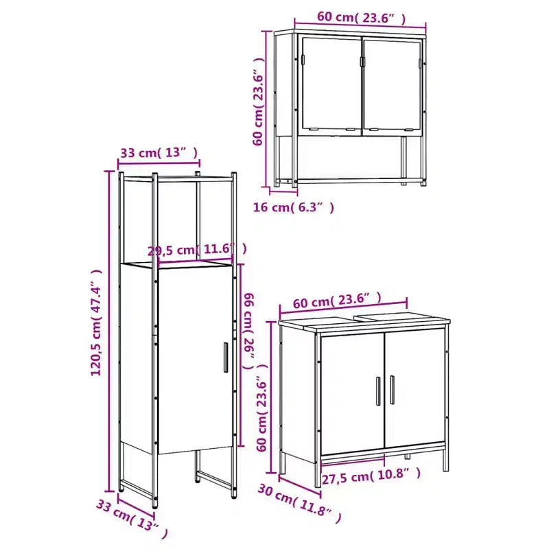 vidaXL Ensemble de meubles de salle de bain avec étagère 3 pcs Bois d'ingénierie Rangement pour