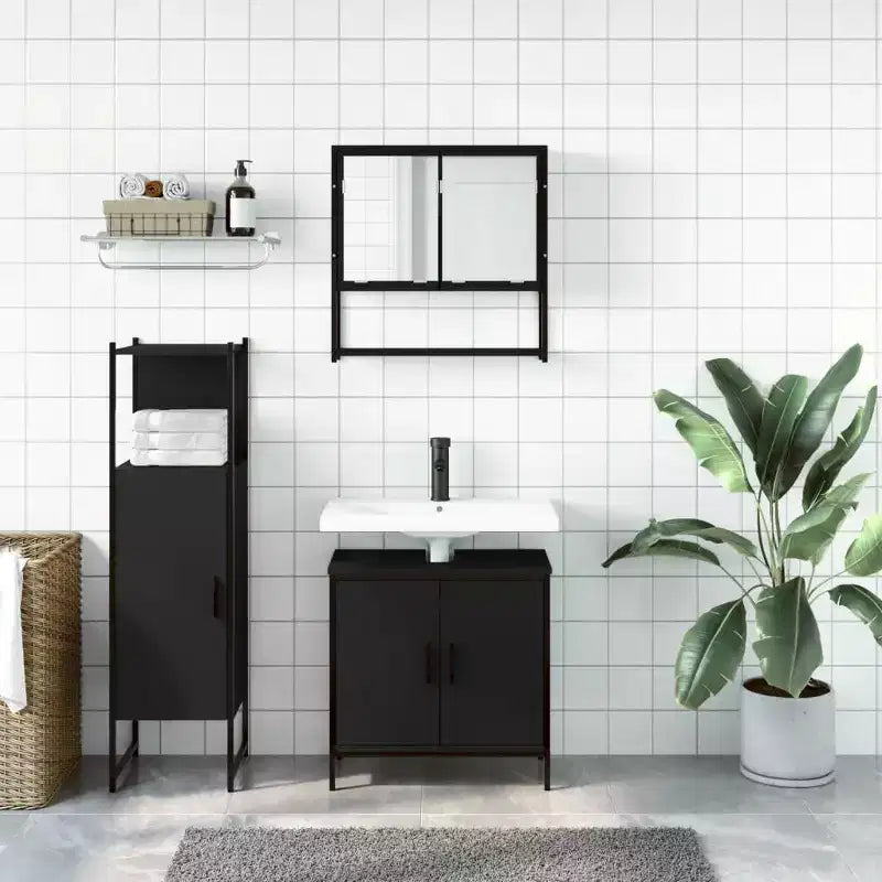 vidaXL Ensemble de meubles de salle de bain avec étagère 3 pcs Bois d'ingénierie Rangement pour