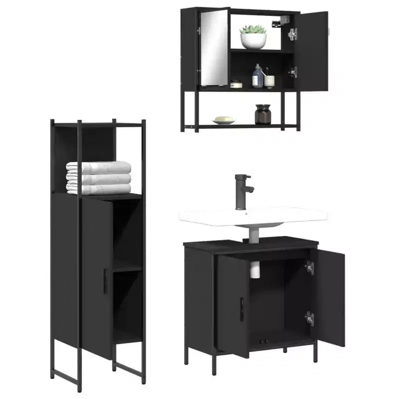 vidaXL Ensemble de meubles de salle de bain avec étagère 3 pcs Bois d'ingénierie Rangement pour
