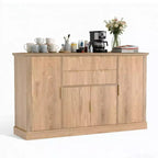 Meuble de rangement buffet de 58 po, meuble de bar à café cannelé avec 2 tiroirs, console multimédia en bois, bahut d'appoint pour salon, cuisine, noyer