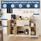 Meuble de rangement buffet de 58 po, meuble de bar à café cannelé avec 2 tiroirs, console multimédia en bois, bahut d'appoint pour salon, cuisine, noyer
