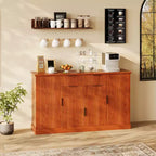 Meuble de rangement buffet de 58 po, meuble de bar à café cannelé avec 2 tiroirs, console multimédia en bois, bahut d'appoint pour salon, cuisine, noyer