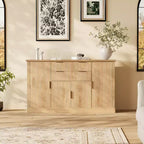 58 Sideboard Buffet Cabinet, Fluted Coffee Bar Cabinet with 2 Drawers, Wooden Media Console Table, Accent Credenza for Living Room, Kitchen, Walnut