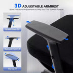 Chaise de bureau avec support lombaire réglable Chaise de bureau et de jeu à dossier haut avec accoudoirs 3D, appui-tête et roulettes pivotantes Chaise en maille confortable