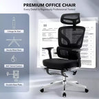 Chaise de bureau avec support lombaire réglable Chaise de bureau et de jeu à dossier haut avec accoudoirs 3D, appui-tête et roulettes pivotantes Chaise en maille confortable