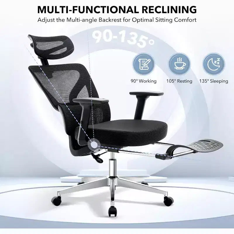Chaise de bureau avec support lombaire réglable Chaise de bureau et de jeu à dossier haut avec accoudoirs 3D, appui-tête et roulettes pivotantes Chaise en maille confortable