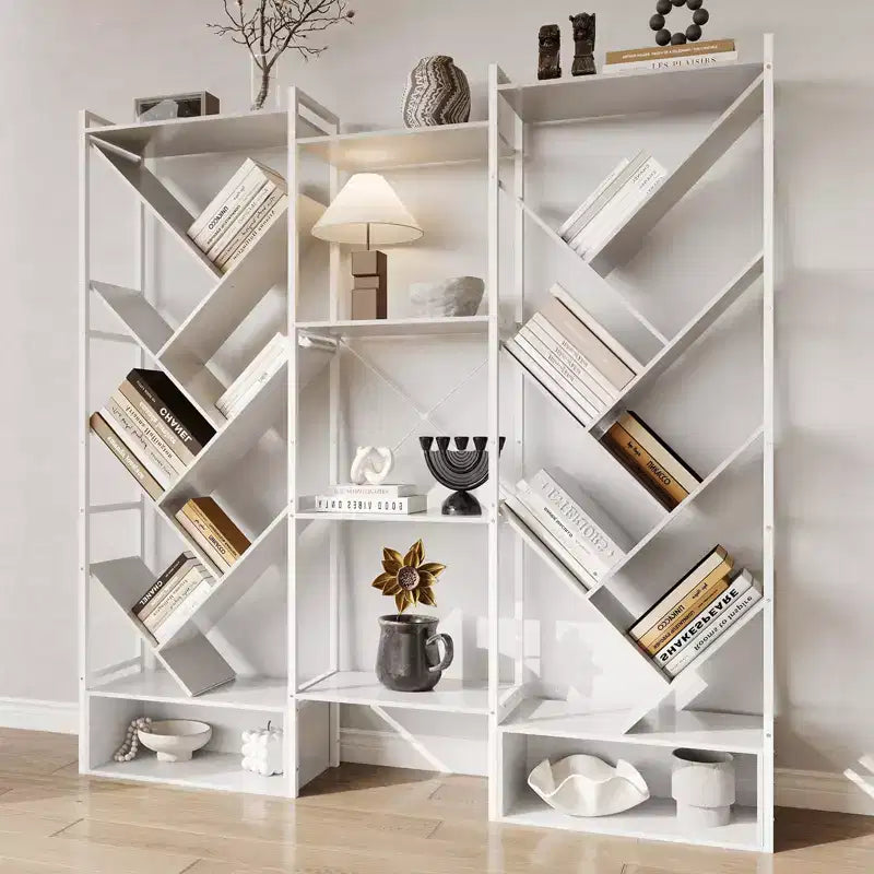 Triple 6 Tier Bookshelf, Large Bookcase Industrial Bookshelf with 24 Open Display Shelves, Industrial Tree Bookshelf