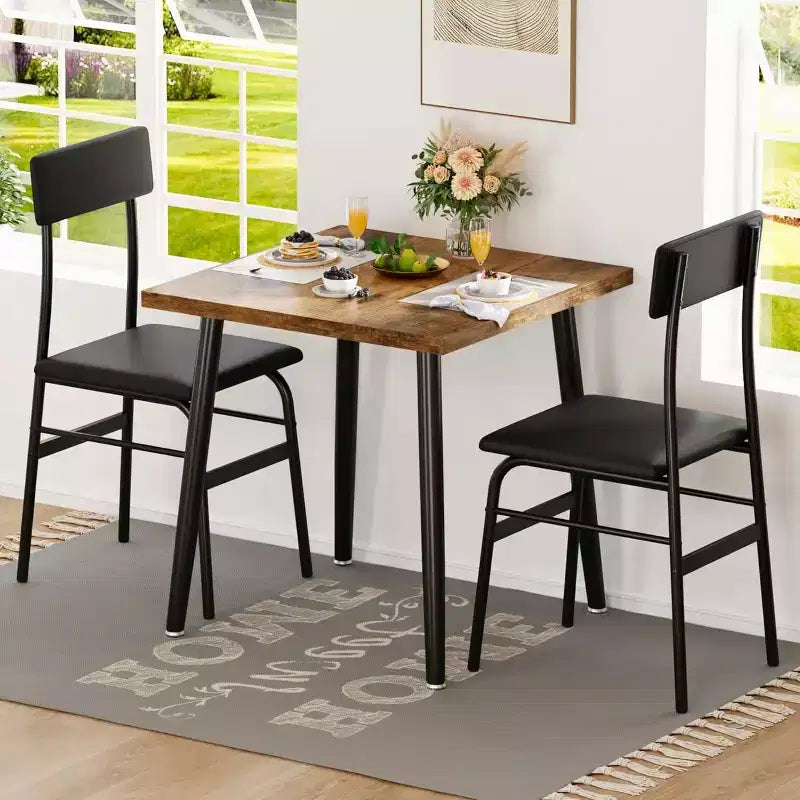 Small Dining Table Set for 2, 3 Pcs Kitchen Table Set with 2 Upholstered Chairs, Breakfast Table for Samll Space, Dining Room, Apartment, Restaurant