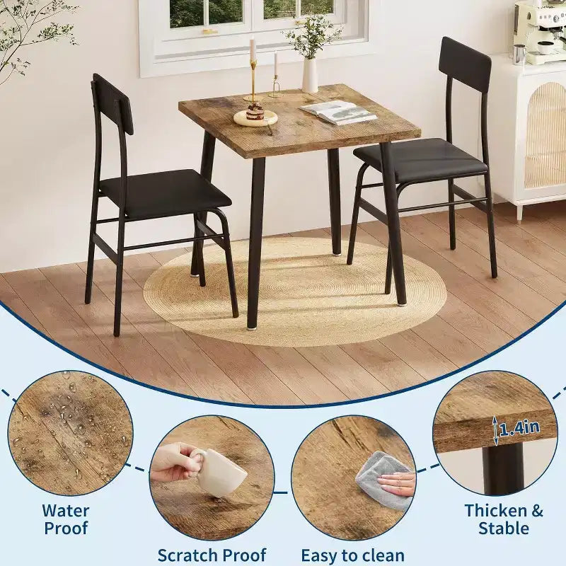 Petit ensemble de table à manger pour 2 personnes, ensemble de table de cuisine 3 pièces avec 2 chaises rembourrées, table de petit-déjeuner pour petit espace, salle à manger, appartement, restaurant