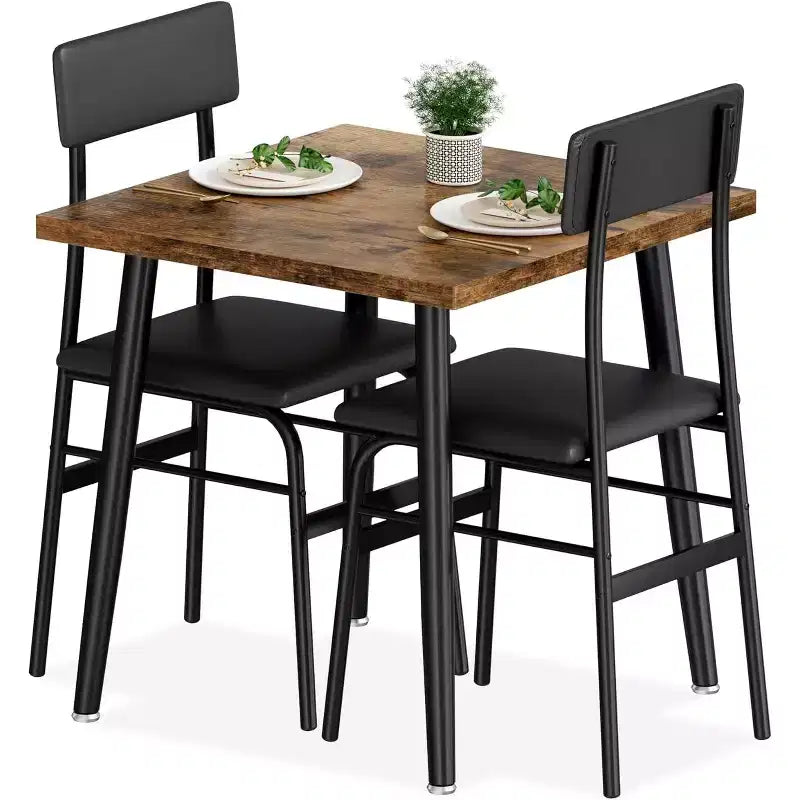 Petit ensemble de table à manger pour 2 personnes, ensemble de table de cuisine 3 pièces avec 2 chaises rembourrées, table de petit-déjeuner pour petit espace, salle à manger, appartement, restaurant