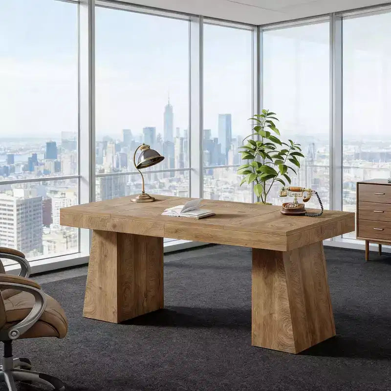 Bureau de direction, bureau d'ordinateur moderne en bois, poste de travail