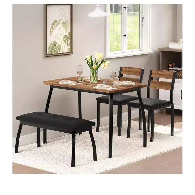 Ensemble de table à manger en bois 4 pièces, pour salle à manger, bureau à domicile et salon, vintage