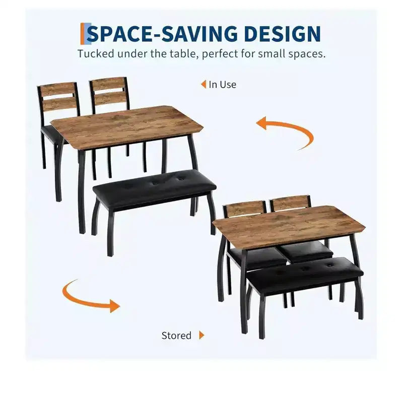 Ensemble de table à manger en bois 4 pièces, pour salle à manger, bureau à domicile et salon, vintage