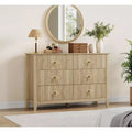 48 Wide 6-Drawer Dresser, Modern Chest with Metal Handles for Bedroom Storage, Natural Wood