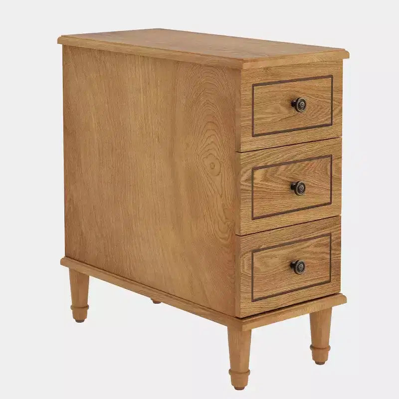 Table de chevet en bois, table d'appoint étroite à 3 tiroirs, entièrement assemblée