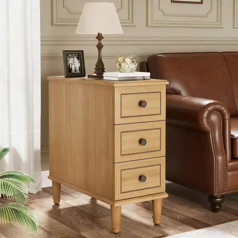 Table de chevet en bois, table d'appoint étroite à 3 tiroirs, entièrement assemblée