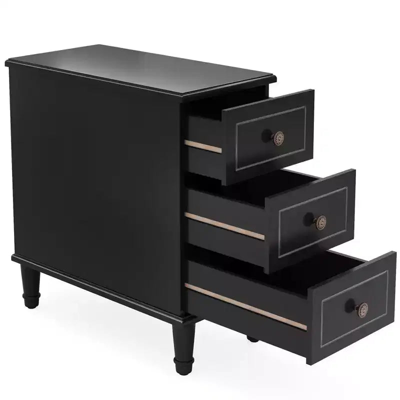 Table de chevet en bois, table d'appoint étroite à 3 tiroirs, entièrement assemblée