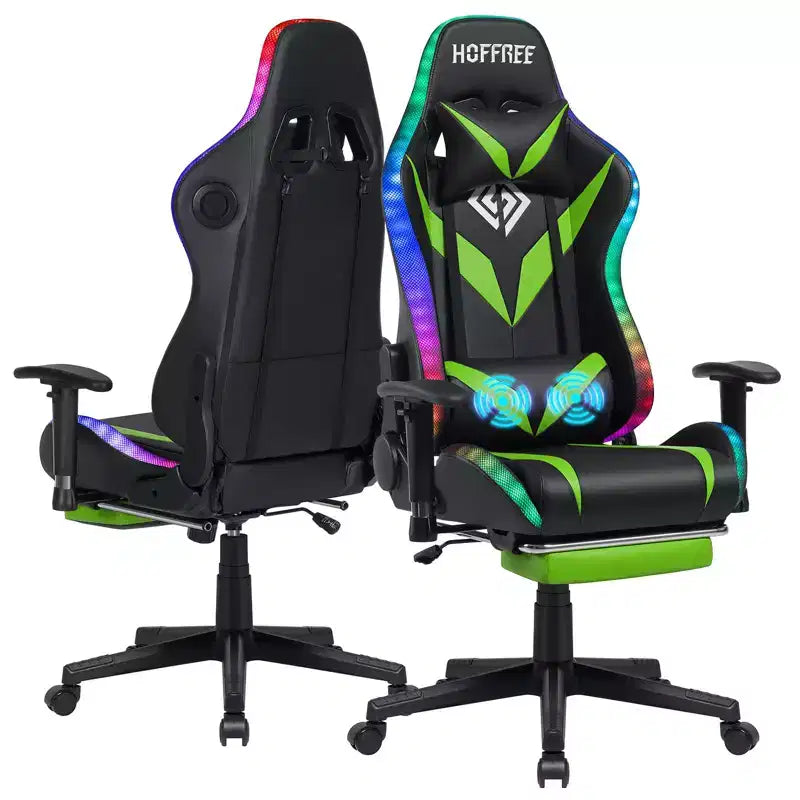 Fauteuil de jeu inclinable de massage Hoffree Chaise de bureau ergonomique pour PC avec haut-parleur Bluetooth et lumière RVB