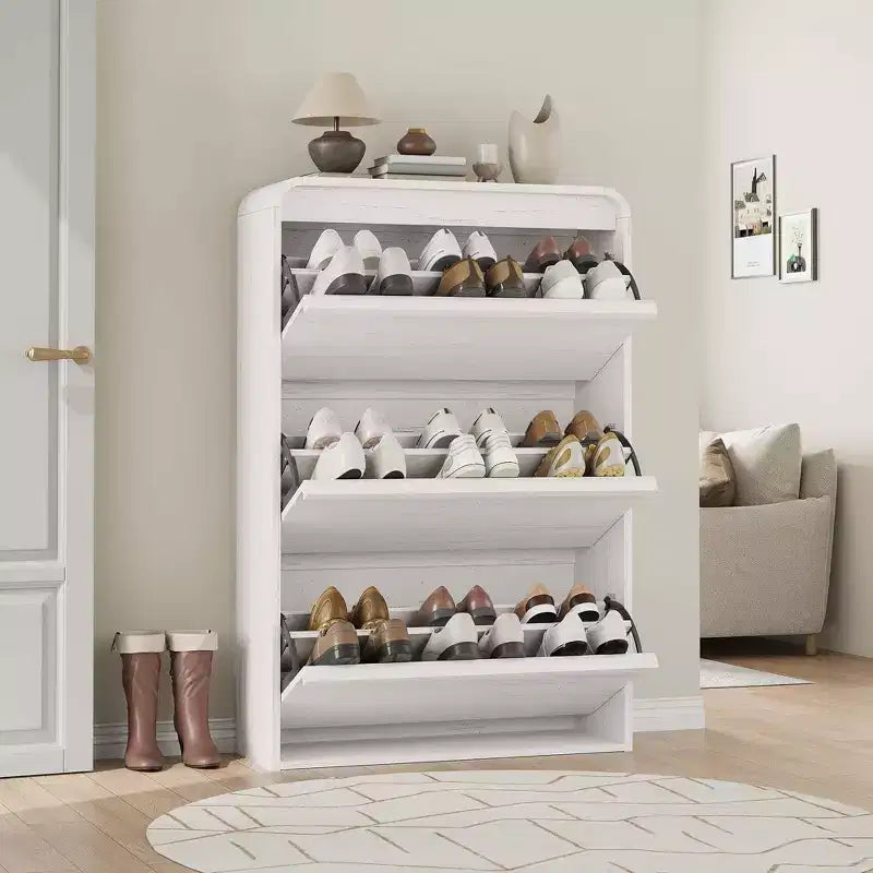 Meuble à chaussures en bois avec 3 tiroirs basculants et étagère réglable, rangement à chaussures dissimulé pour entrée, couloir et salon