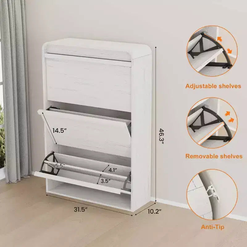 Meuble à chaussures en bois avec 3 tiroirs basculants et étagère réglable, rangement à chaussures dissimulé pour entrée, couloir et salon