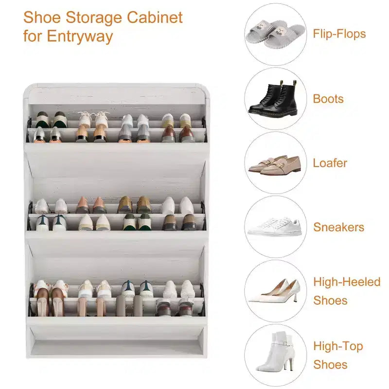 Meuble à chaussures en bois avec 3 tiroirs basculants et étagère réglable, rangement à chaussures dissimulé pour entrée, couloir et salon