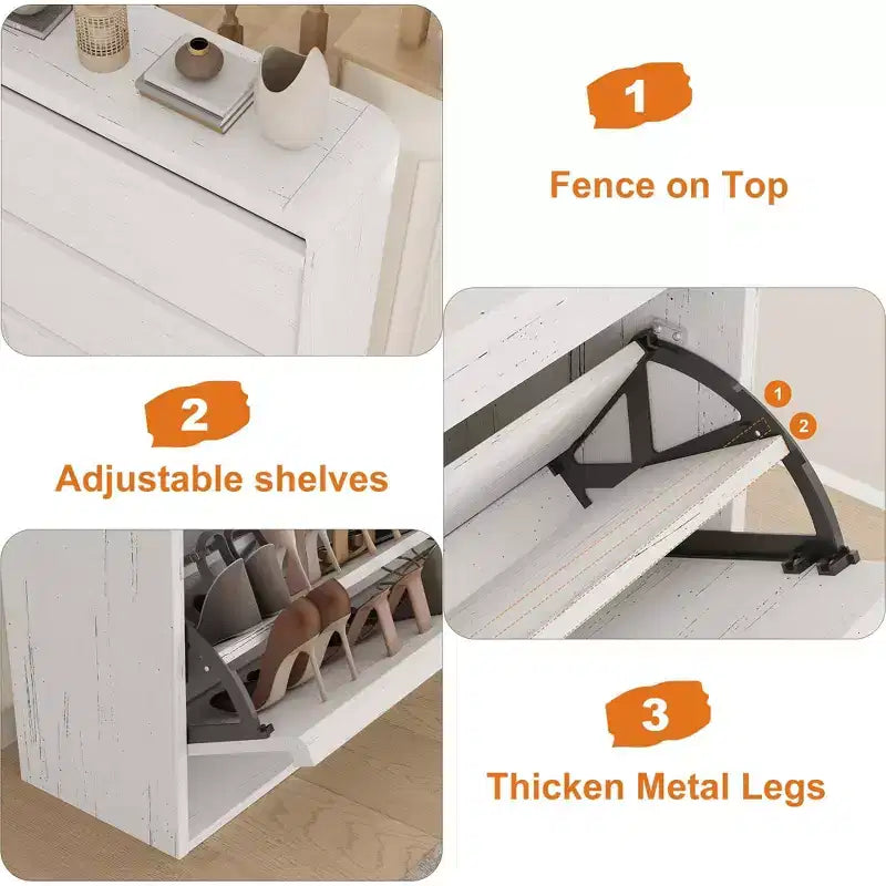 Meuble à chaussures en bois avec 3 tiroirs basculants et étagère réglable, rangement à chaussures dissimulé pour entrée, couloir et salon