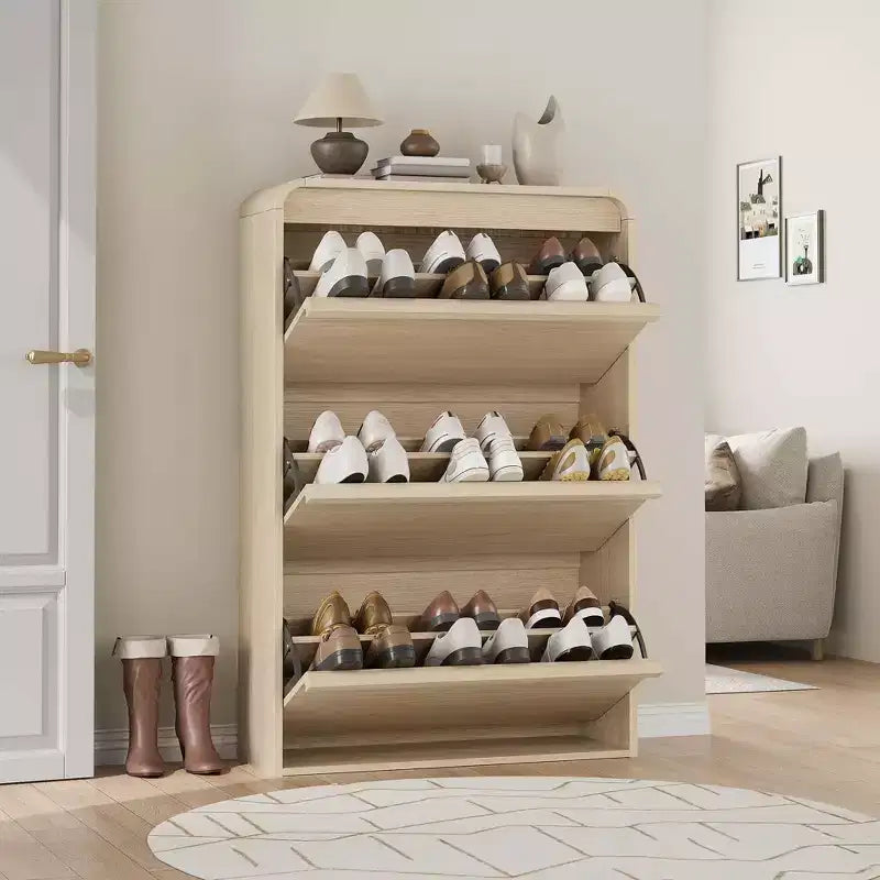 Meuble à chaussures en bois avec 3 tiroirs basculants et étagère réglable, rangement à chaussures dissimulé pour entrée, couloir et salon