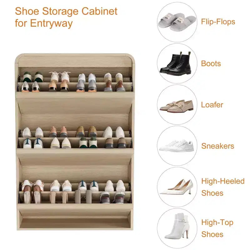 Meuble à chaussures en bois avec 3 tiroirs basculants et étagère réglable, rangement à chaussures dissimulé pour entrée, couloir et salon