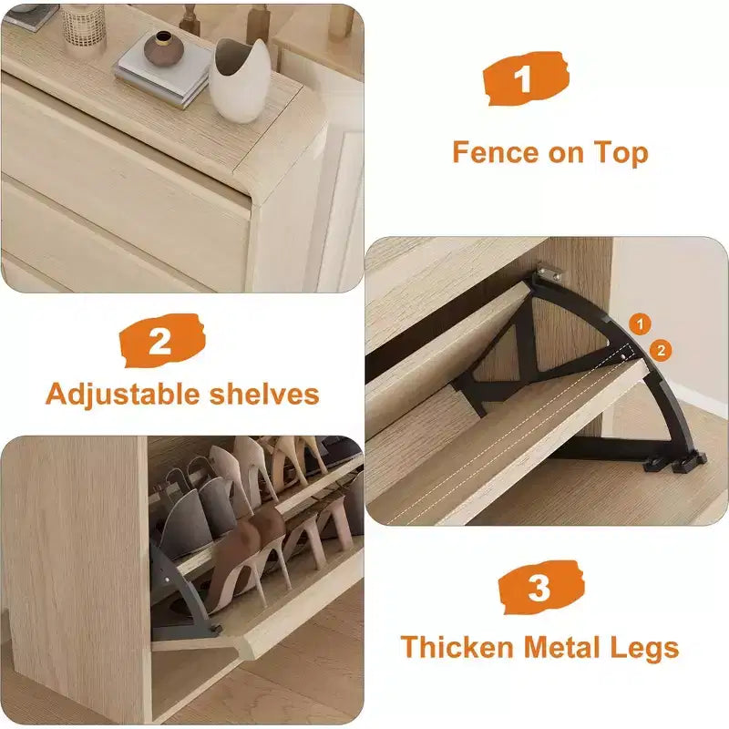 Meuble à chaussures en bois avec 3 tiroirs basculants et étagère réglable, rangement à chaussures dissimulé pour entrée, couloir et salon