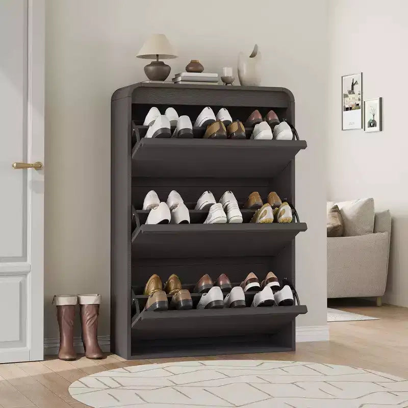 Meuble à chaussures en bois avec 3 tiroirs basculants et étagère réglable, rangement à chaussures dissimulé pour entrée, couloir et salon