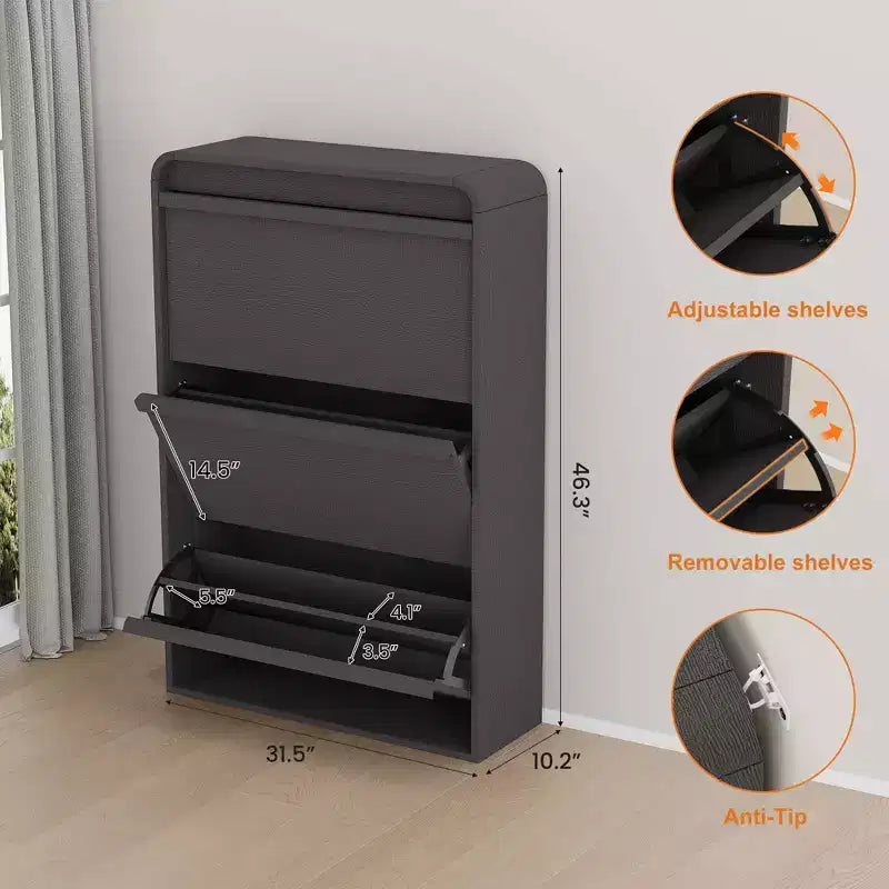 Meuble à chaussures en bois avec 3 tiroirs basculants et étagère réglable, rangement à chaussures dissimulé pour entrée, couloir et salon