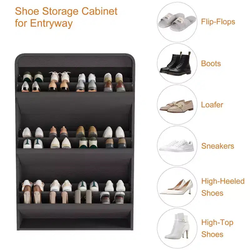 Meuble à chaussures en bois avec 3 tiroirs basculants et étagère réglable, rangement à chaussures dissimulé pour entrée, couloir et salon