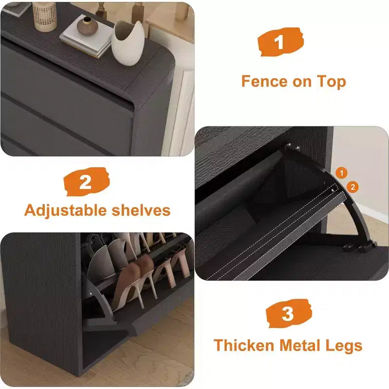 Meuble à chaussures en bois avec 3 tiroirs basculants et étagère réglable, rangement à chaussures dissimulé pour entrée, couloir et salon