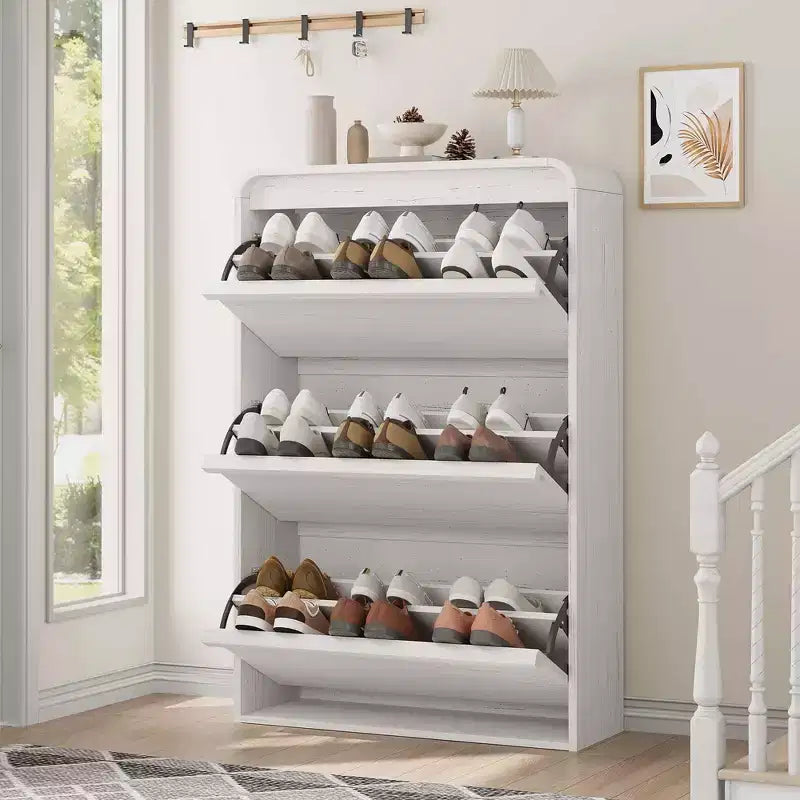 Meuble à chaussures en bois avec 3 tiroirs basculants et étagère réglable, rangement à chaussures dissimulé pour entrée, couloir et salon
