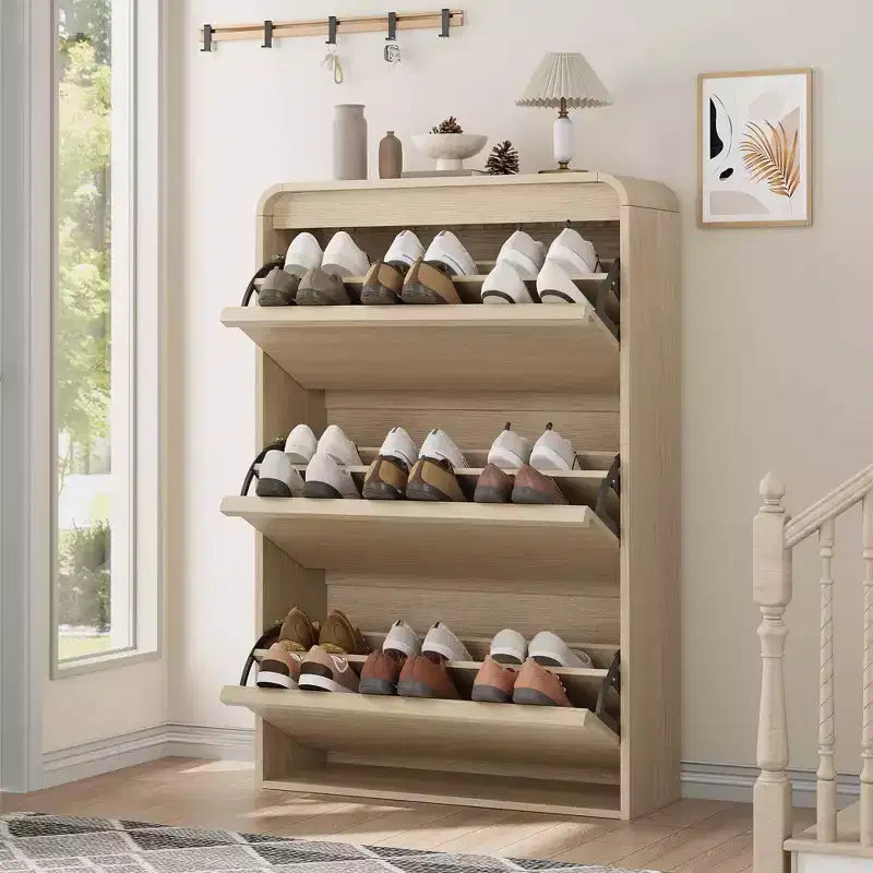Meuble à chaussures en bois avec 3 tiroirs basculants et étagère réglable, rangement à chaussures dissimulé pour entrée, couloir et salon