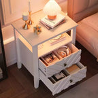 Table de chevet LED avec 2 tiroirs - Table de chevet de style ferme avec design en V pour chambre à coucher