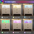 Table de chevet LED avec 2 tiroirs - Table de chevet de style ferme avec design en V pour chambre à coucher