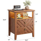 Table de chevet LED avec 2 tiroirs - Table de chevet de style ferme avec design en V pour chambre à coucher