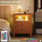 Table de chevet LED avec 2 tiroirs - Table de chevet de style ferme avec design en V pour chambre à coucher