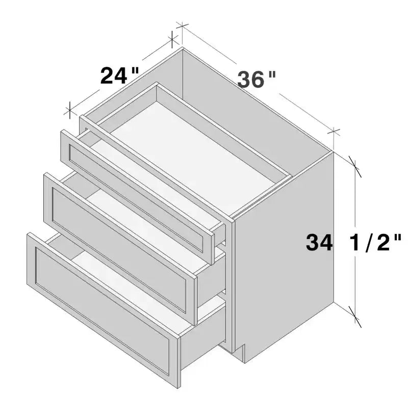 Meuble bas de cuisine Shaker CASAINC 36 L x 34,5 H x 24 P avec 3 tiroirs, cadre en bois massif, peinture à base d'eau à faible teneur en COV, fermeture en douceur, prêt à assembler, gris tourterelle