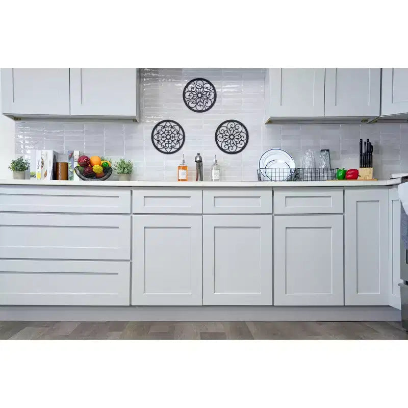 Meuble bas de cuisine Shaker CASAINC 36 L x 34,5 H x 24 P avec 3 tiroirs, cadre en bois massif, peinture à base d'eau à faible teneur en COV, fermeture en douceur, prêt à assembler, gris tourterelle
