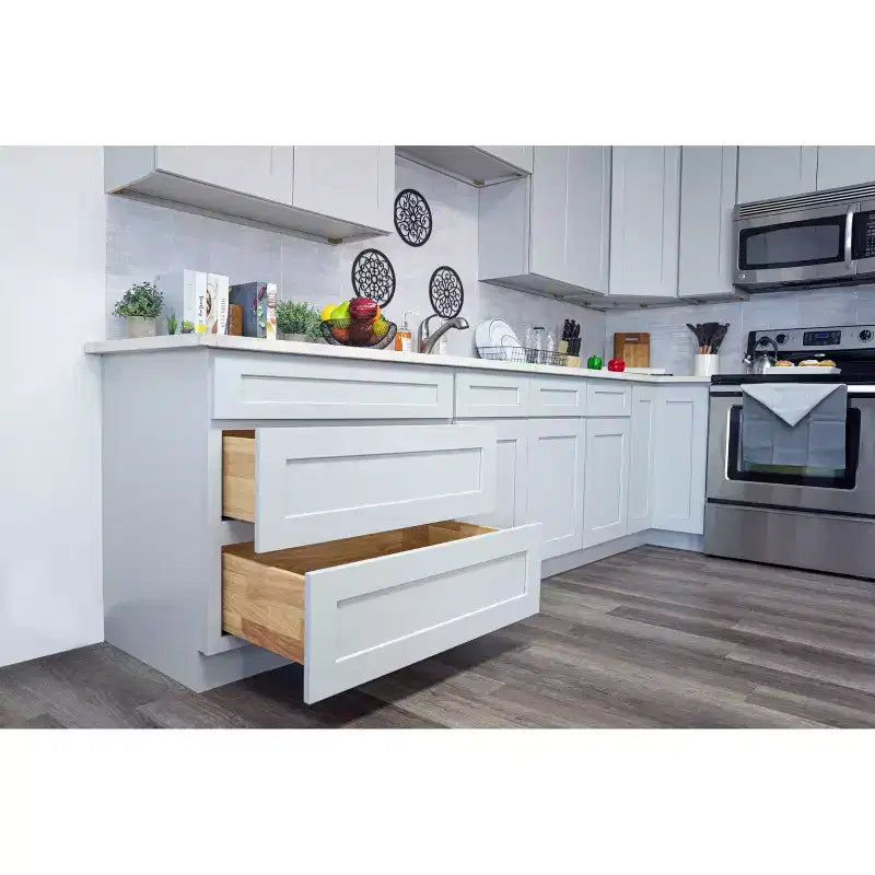Meuble bas de cuisine Shaker CASAINC 36 L x 34,5 H x 24 P avec 3 tiroirs, cadre en bois massif, peinture à base d'eau à faible teneur en COV, fermeture en douceur, prêt à assembler, gris tourterelle