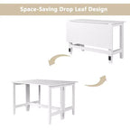 JVNOXK Table à manger extensible en bois style rustique de 91 cm avec abattant pliant, idéale pour les petits espaces, pieds en hévéa massif, blanc
