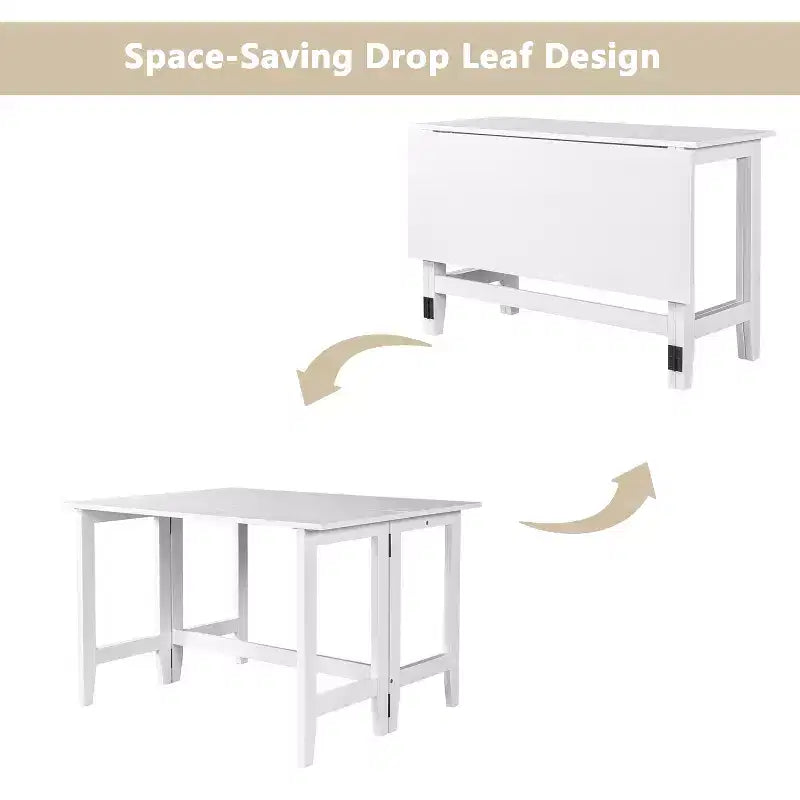 JVNOXK Table à manger extensible en bois style rustique de 91 cm avec abattant pliant, idéale pour les petits espaces, pieds en hévéa massif, blanc