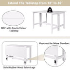 JVNOXK Table à manger extensible en bois style rustique de 91 cm avec abattant pliant, idéale pour les petits espaces, pieds en hévéa massif, blanc