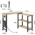 Table d'appoint rotative à 360°, Table d'appoint avec station de charge, Table d'appoint pivotante avec sac de rangement supplémentaire, Table d'appoint mobile avec 6 roulettes pivotantes pour chambre à coucher