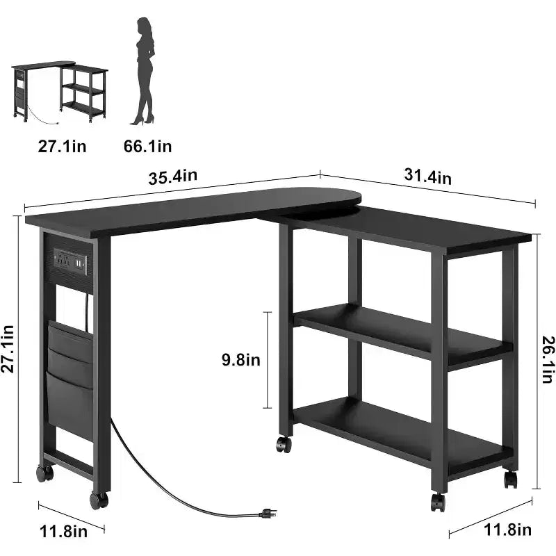 Table d'appoint rotative à 360°, Table d'appoint avec station de charge, Table d'appoint pivotante avec sac de rangement supplémentaire, Table d'appoint mobile avec 6 roulettes pivotantes pour chambre à coucher