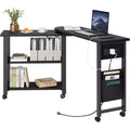 Rotating Side Table 360 End Table with Charging Station Swivel Side Table with Extra Storage Bag Movable End Table with 6 Swivel Wheels for Bedroom